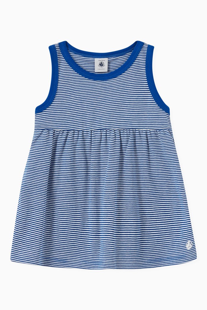 

Stripy Ribbed Dress in Cotton, Blue