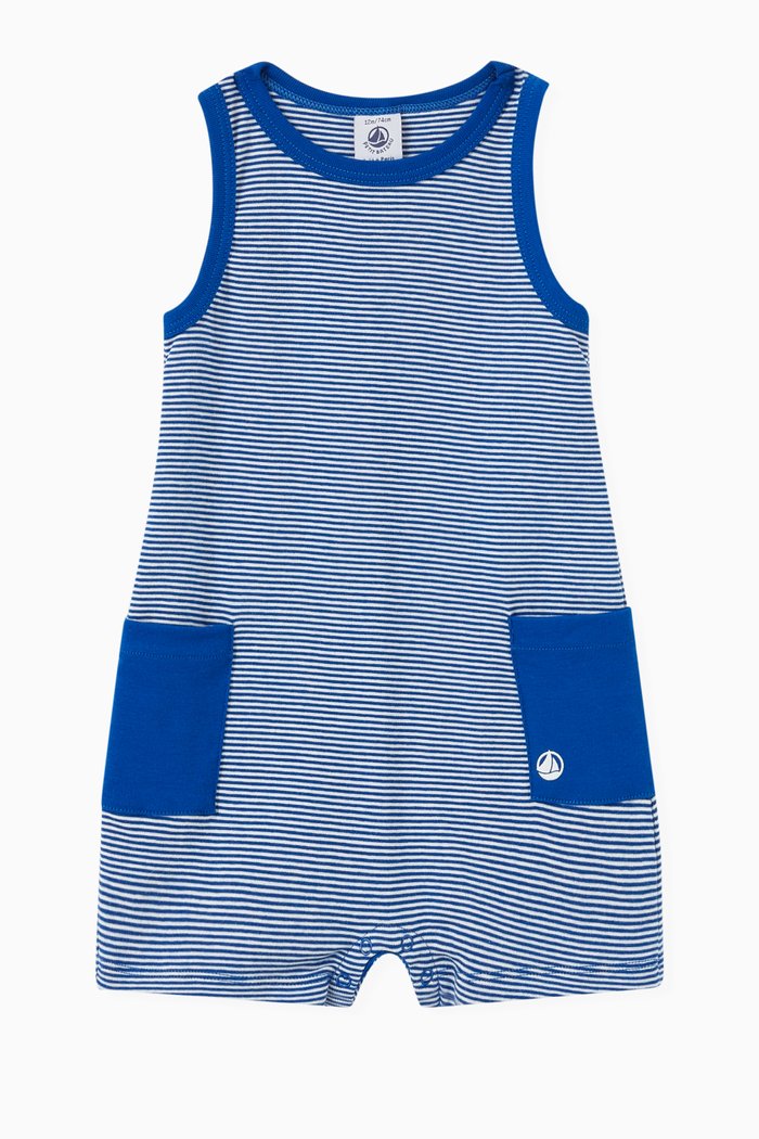 

Stripy Ribbed Bodysuit in cotton, Blue