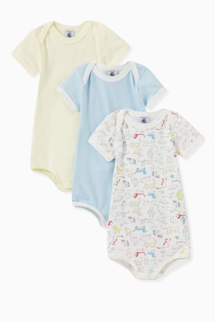 

Puppy Pattern Bodysuit Set in Organic Cotton, Set of 3, Multicolour