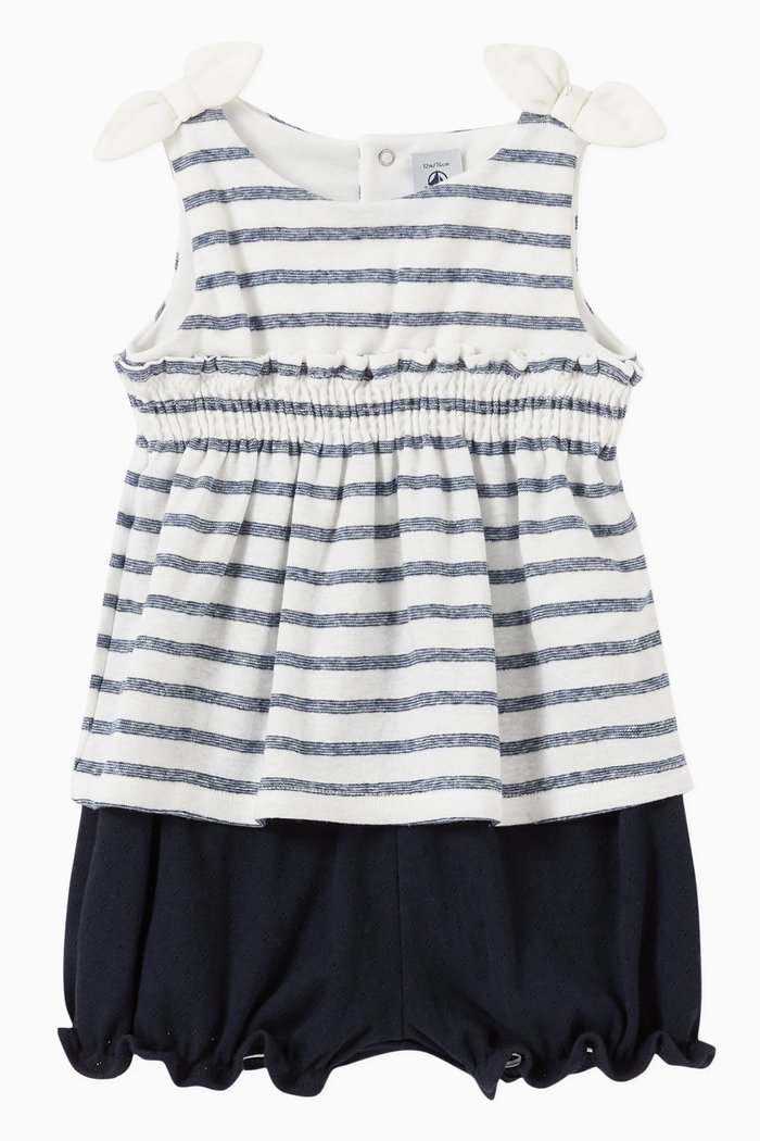 

Striped Blouse and Bloomers Set in Linen and Cotton Blend, Multicolour