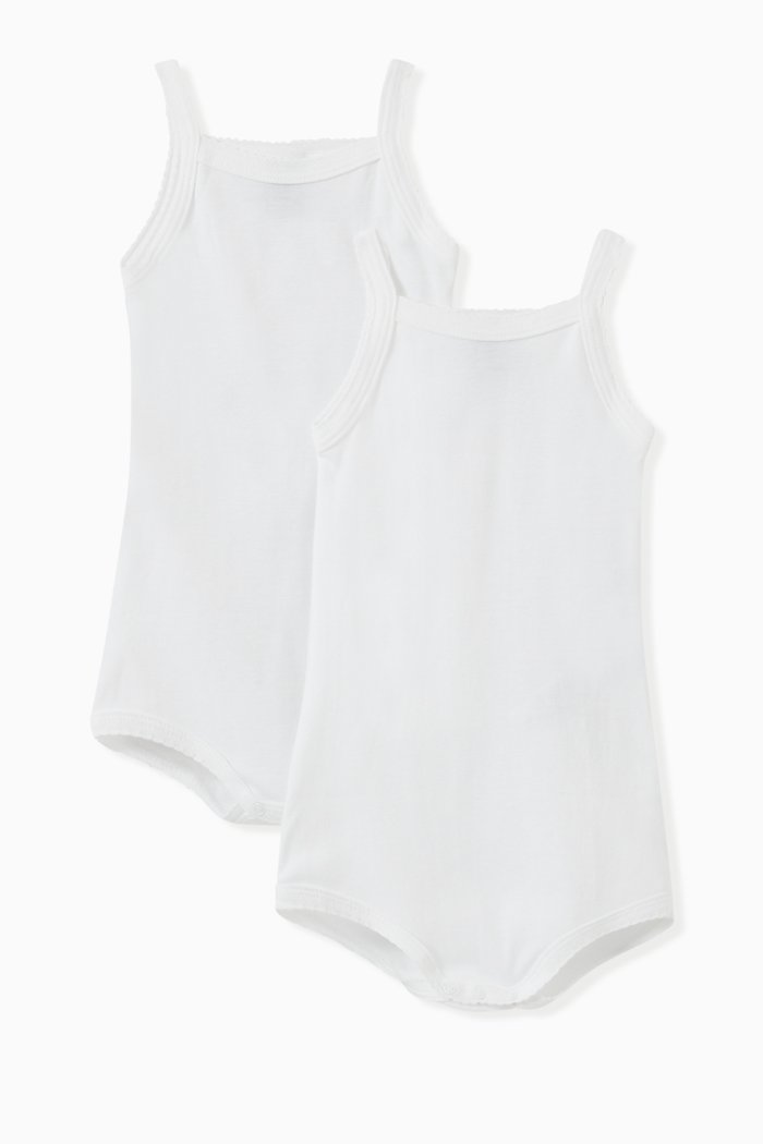 

Strappy Bodysuit Set in Cotton, Set of 2, White