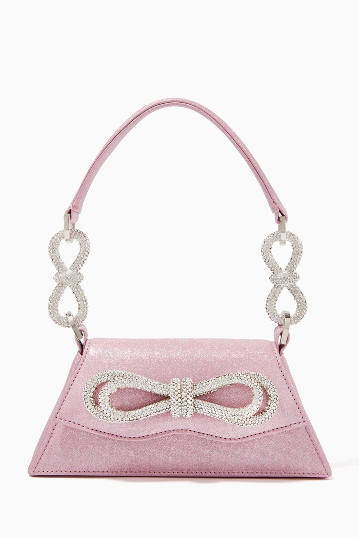 

Small Samantha Double Bow Shoulder Bag in Glitter Fabric, Pink