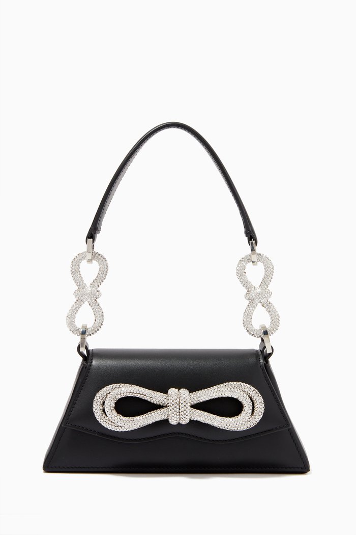 

Small Samantha Double Bow Shoulder Bag in Leather, Black
