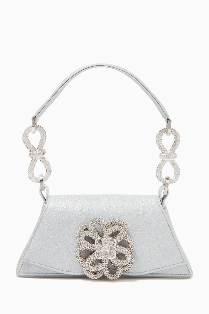 

Small Samantha Flower Shoulder Bag in Leather, White