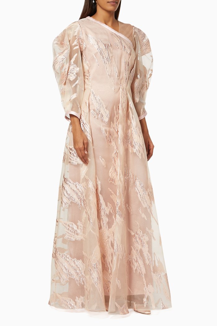 

Puff Sleeve Dress in Lurex Rayon, Pink