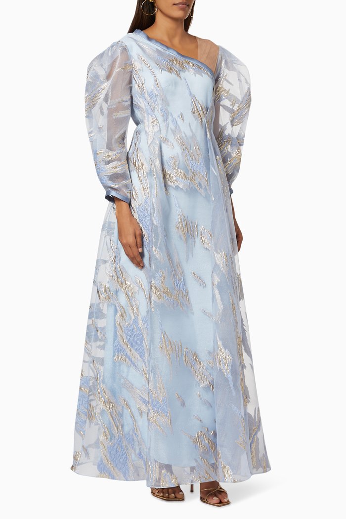 

Puff Sleeve Dress in Lurex Rayon, Blue