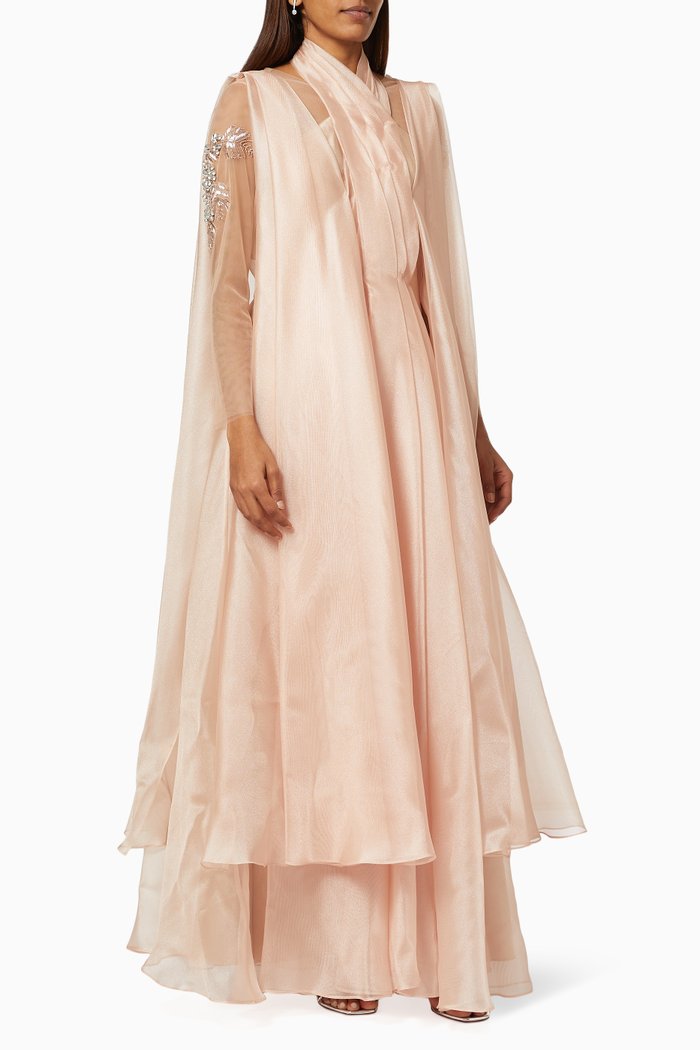 

Layered Dress with Crystal Embroidery, Pink
