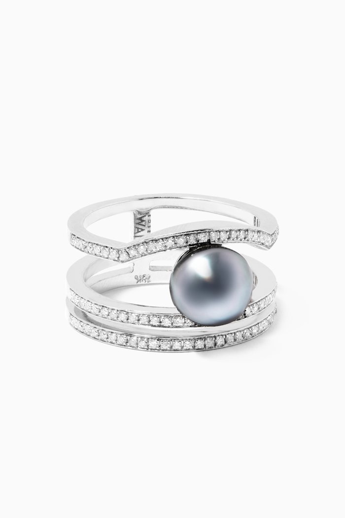 

Muse Pearl Ring with Diamonds in 18kt White Gold, Silver