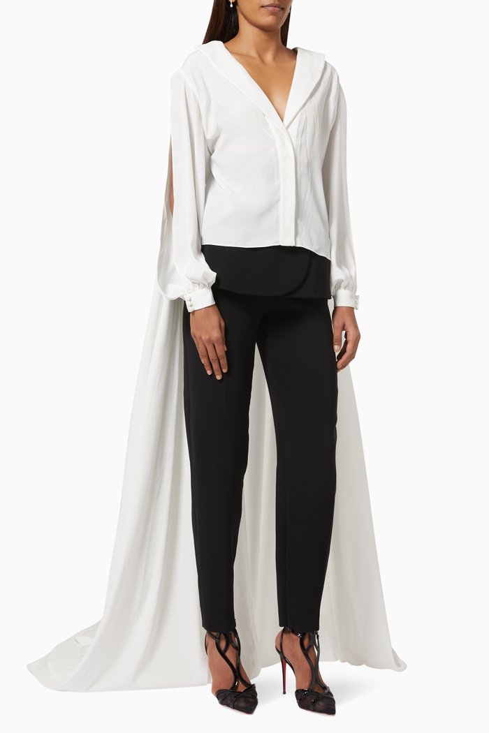 

Crepe Shirt with Cape, White