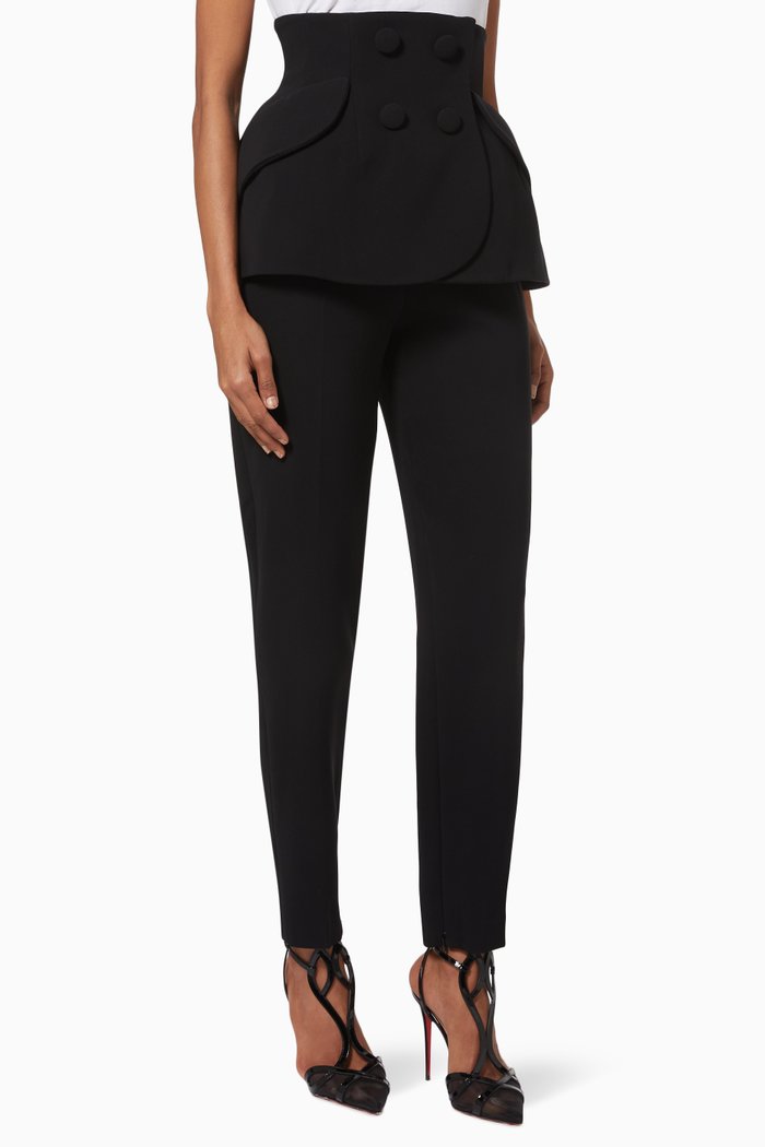 High Waist Layered Pants in Crepe, Black