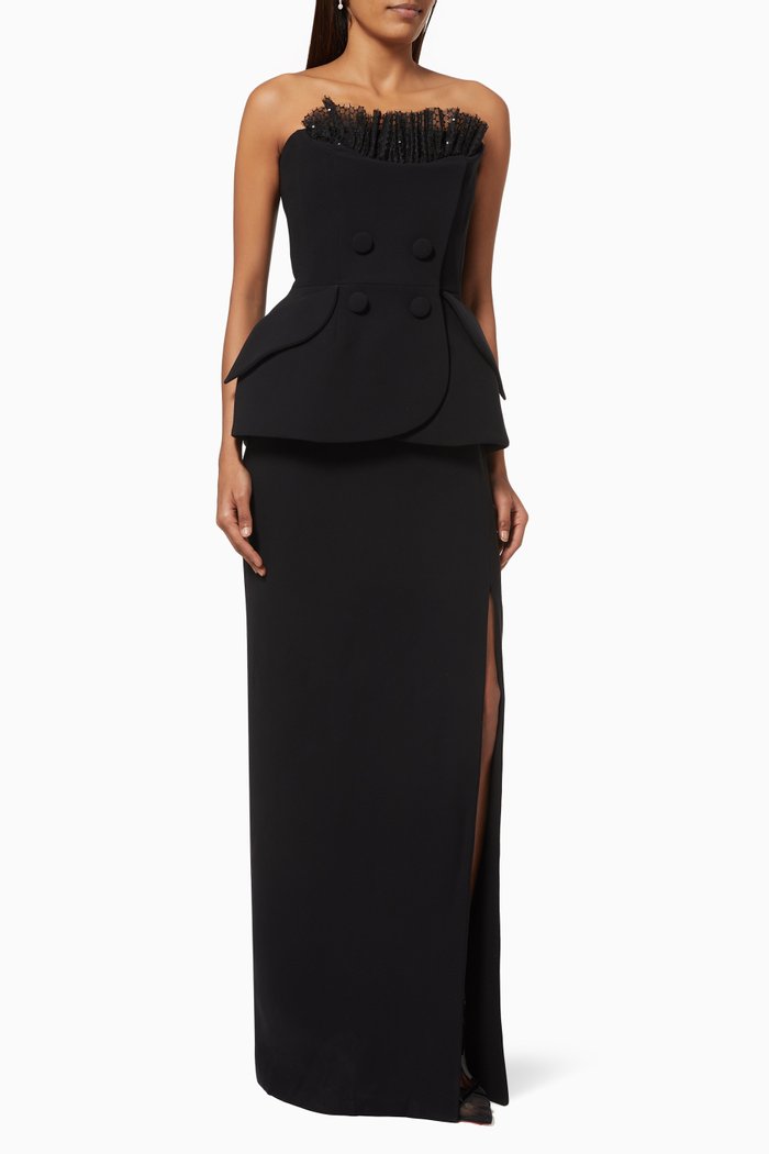 

Corseted Bustier Dress in Crepe, Black