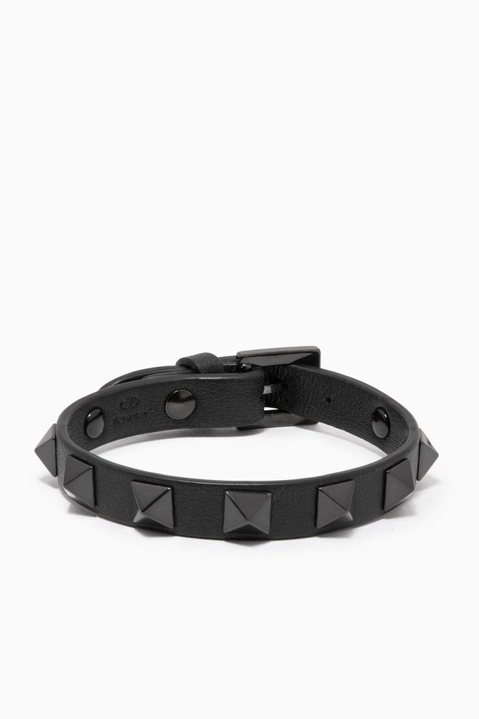 

Valentino Garavani Rockstud Bracelet in Calfskin, Black