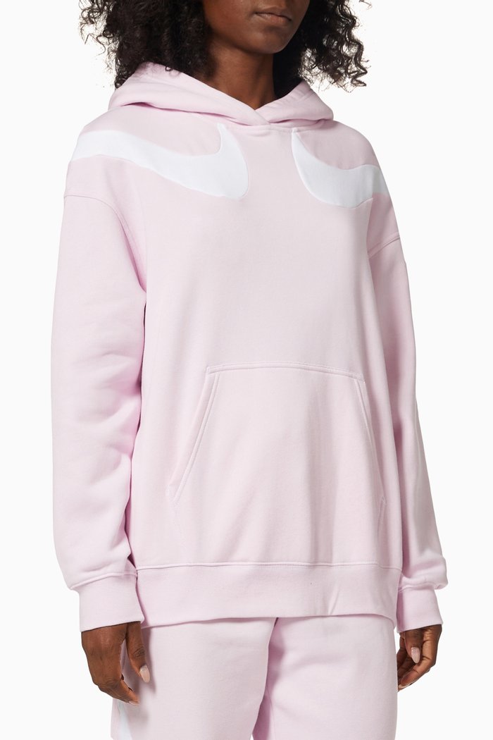

Double Swoosh Hoodie in Brushed Fleece, Pink