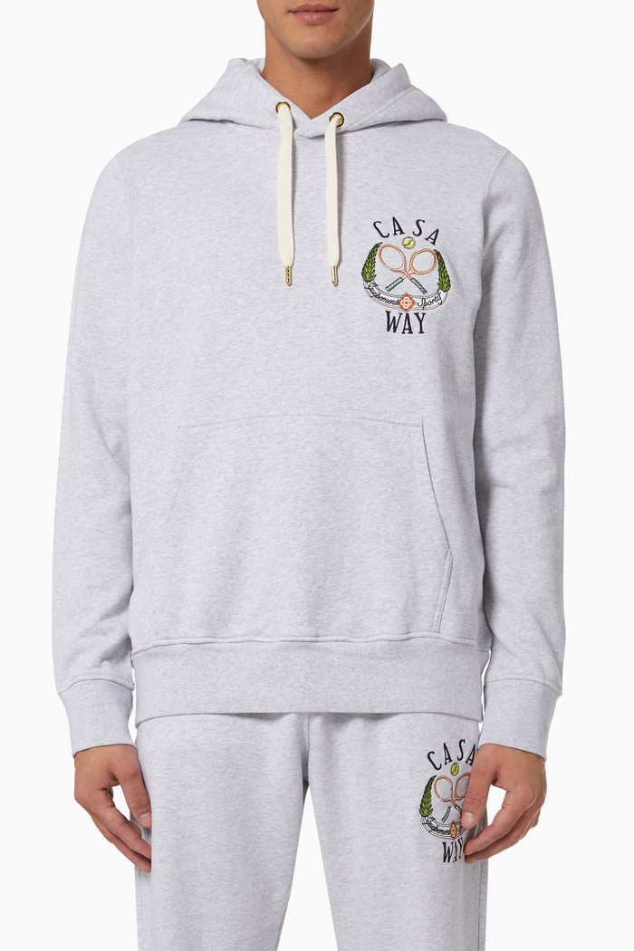 

Casaway Tennis Club Embroidered Hooded Sweatshirt in Cotton Terry, Grey