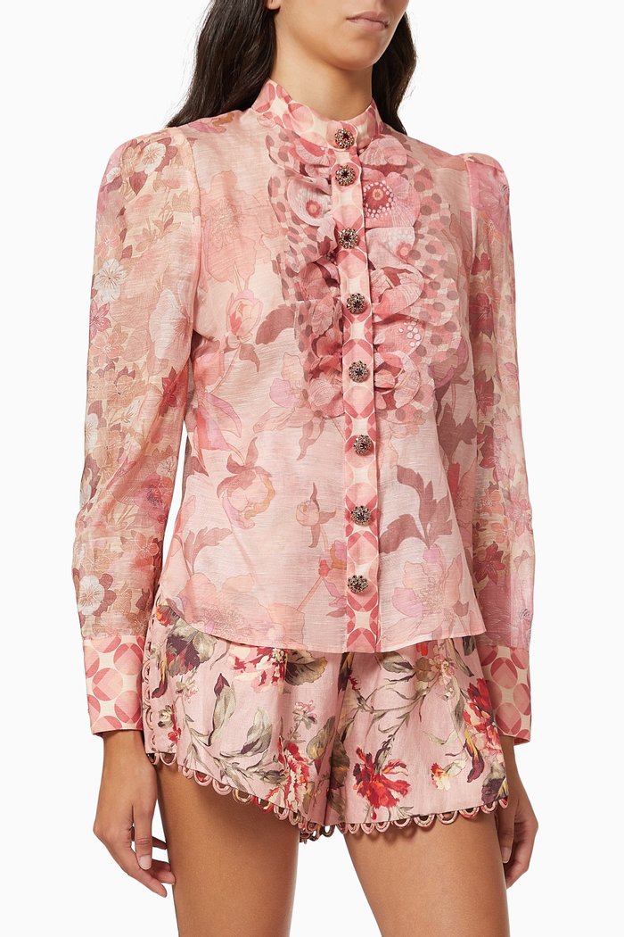 

Concert Scalloped Shirt in Silk & Linen, Pink