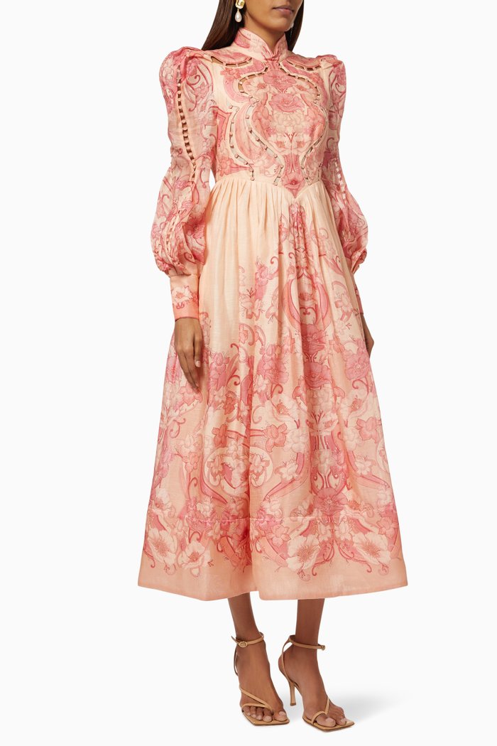 

Concert Poppy Midi Dress in Linen, Pink