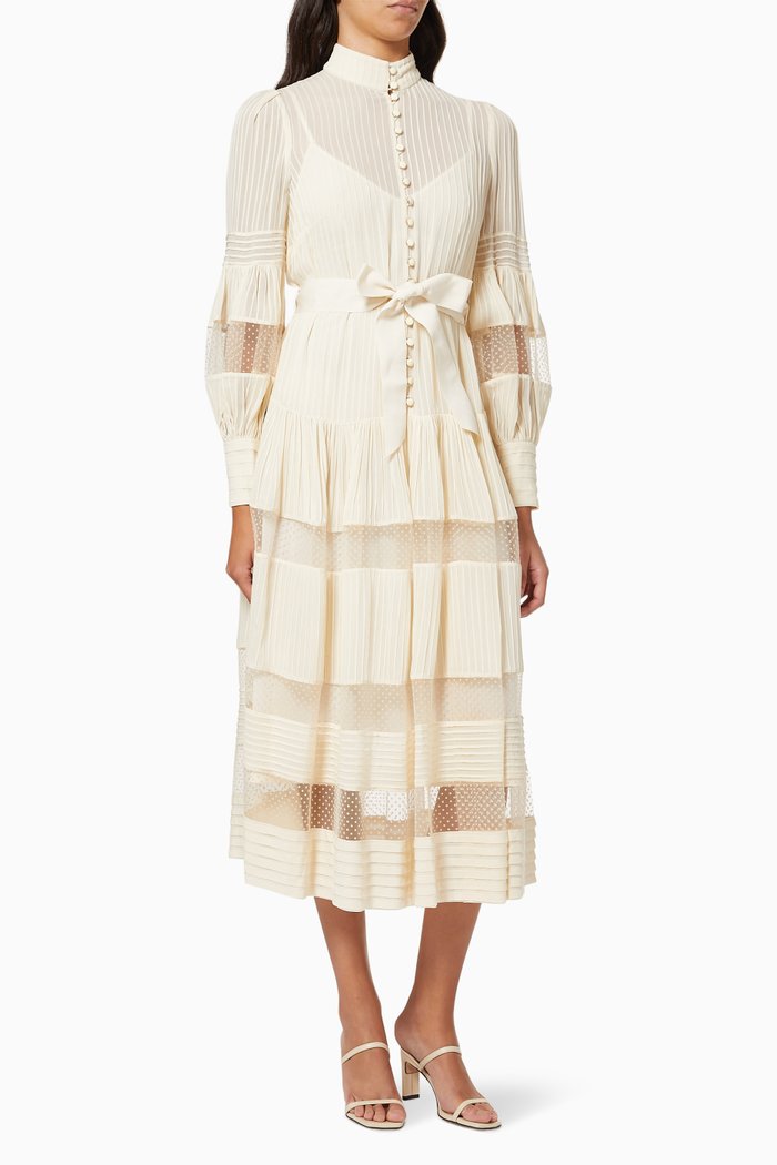 

Spliced Mesh Midi Dress, Neutral
