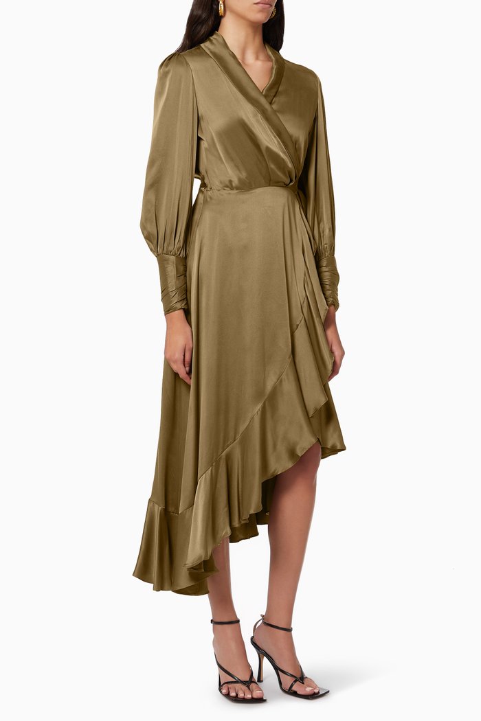 

Wrap Midi Dress in Silk, Brown