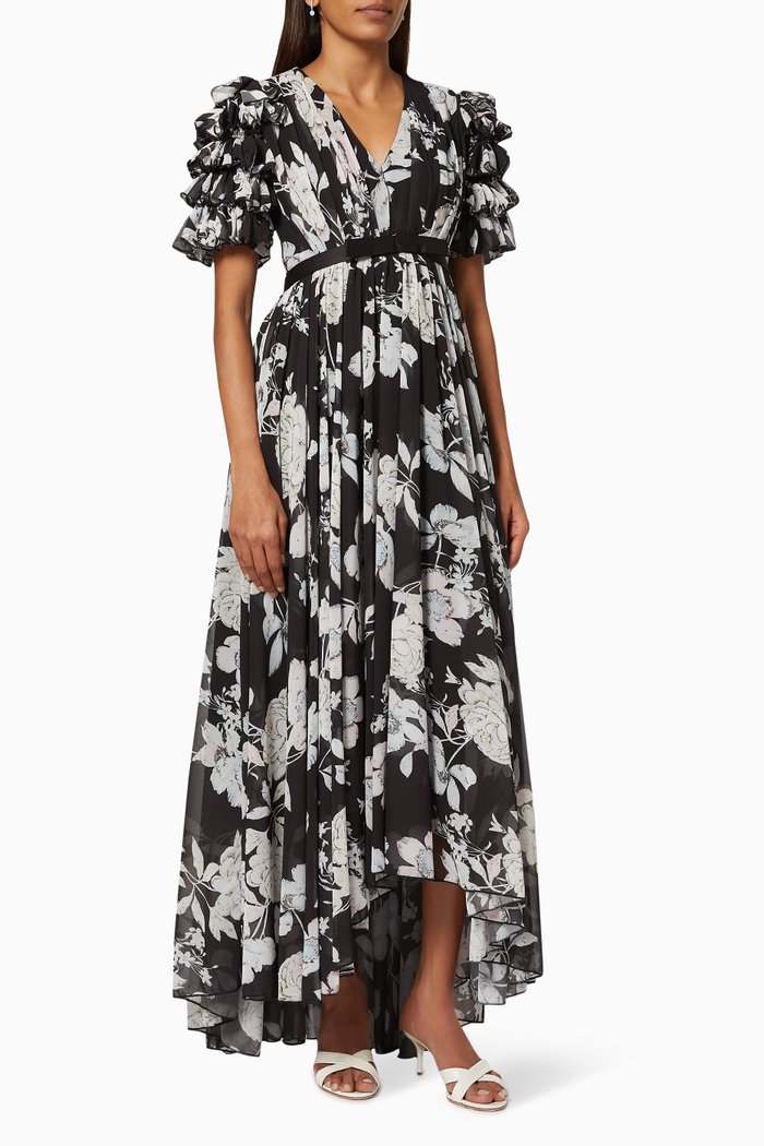 

Floral Dress with Frills, Black