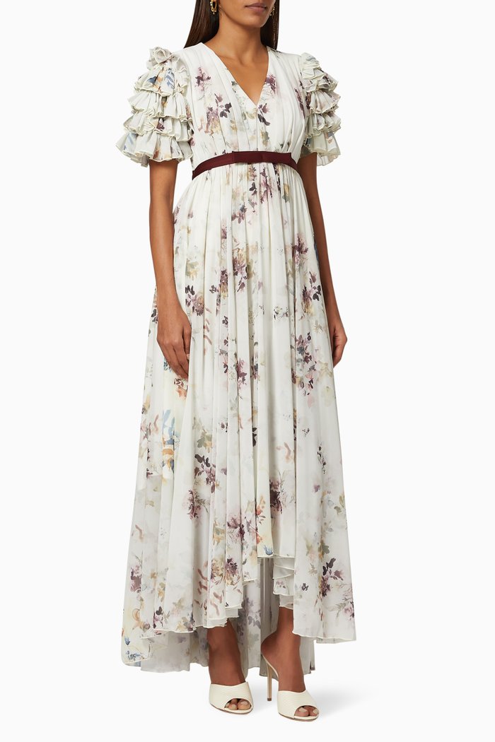 

Floral Dress with Frills, White