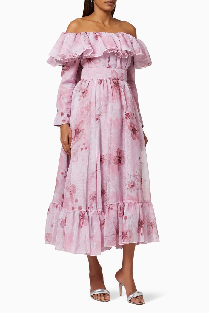 

Floral Off-shoulder Dress, Pink