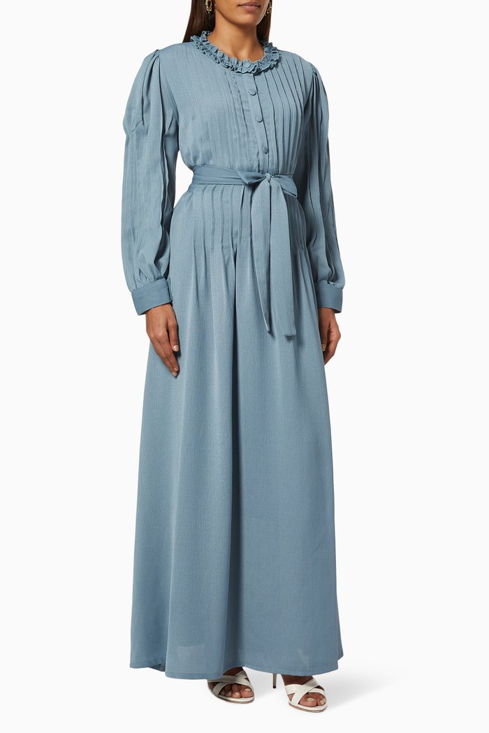 

Pintuck Dress with Belt, Blue
