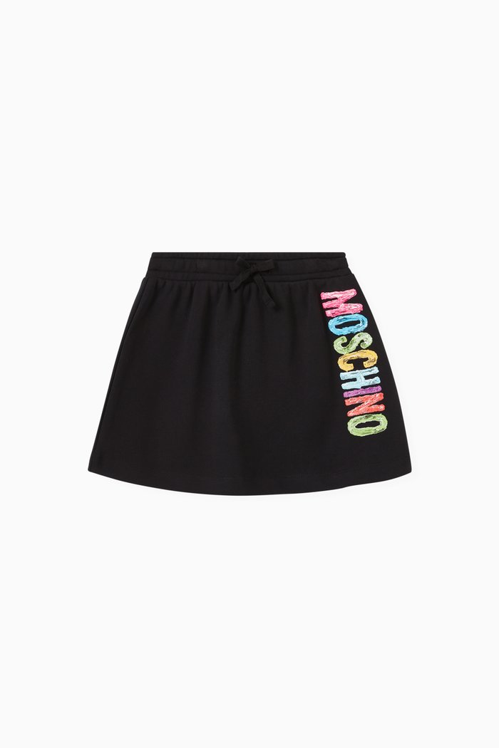 

Painted Logo Flared Skirt in Fleece, Black