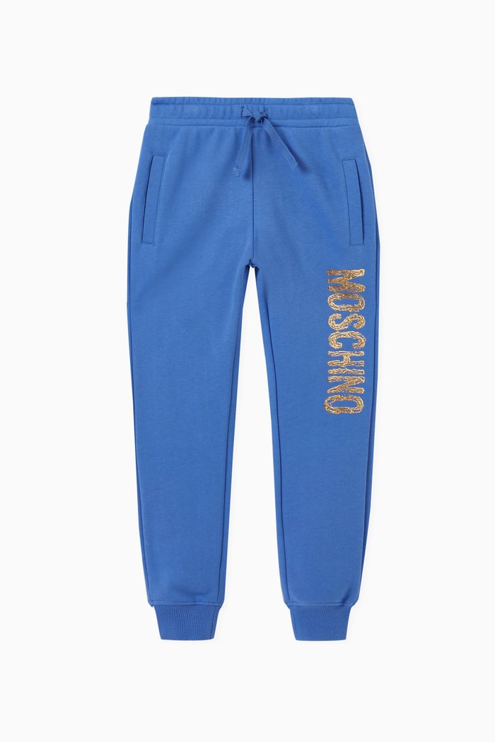 

Textured Logo Jogging Trousers in Fleece, Blue