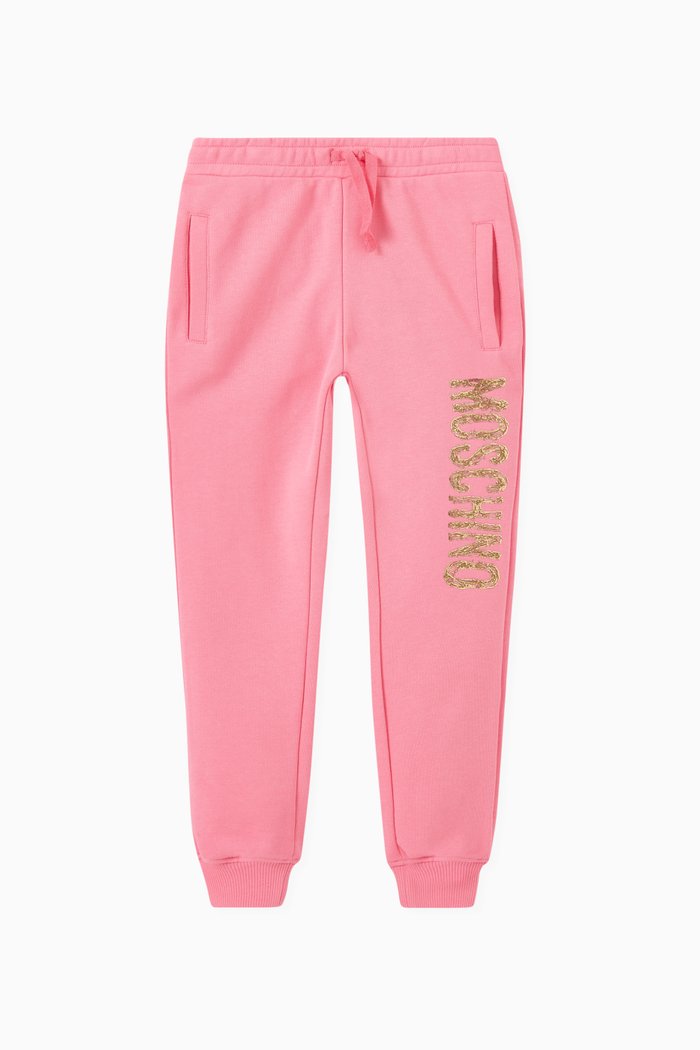 Textured Logo Jogging Trousers in Fleece, Pink