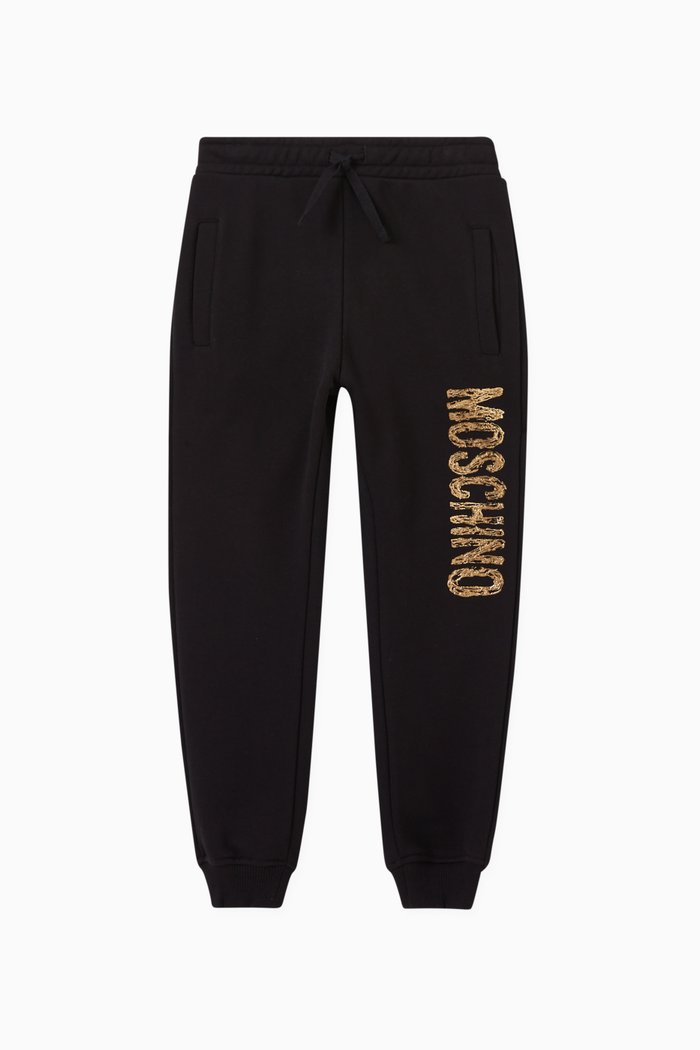 

Textured Logo Jogging Trousers in Fleece, Black