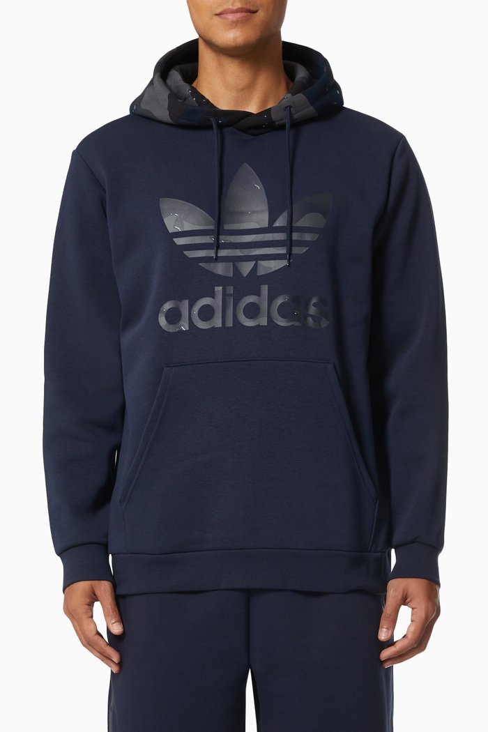 Camo Trefoil Hooded Sweatshirt in Fleece, Blue