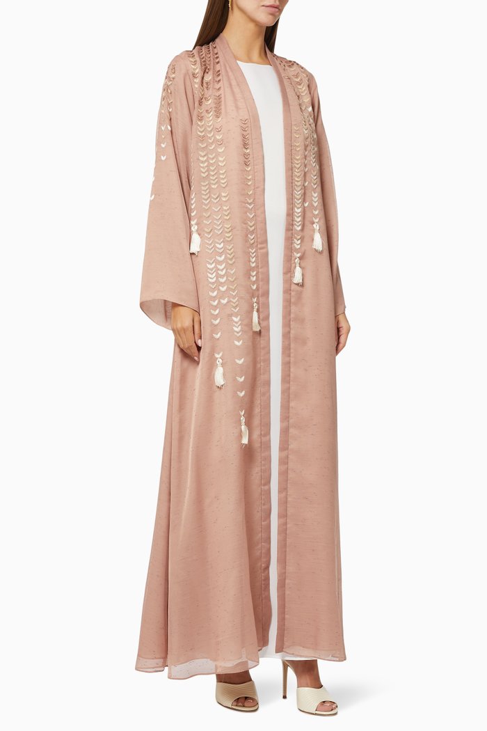

Abaya Set with Tassel Embroidery, Pink