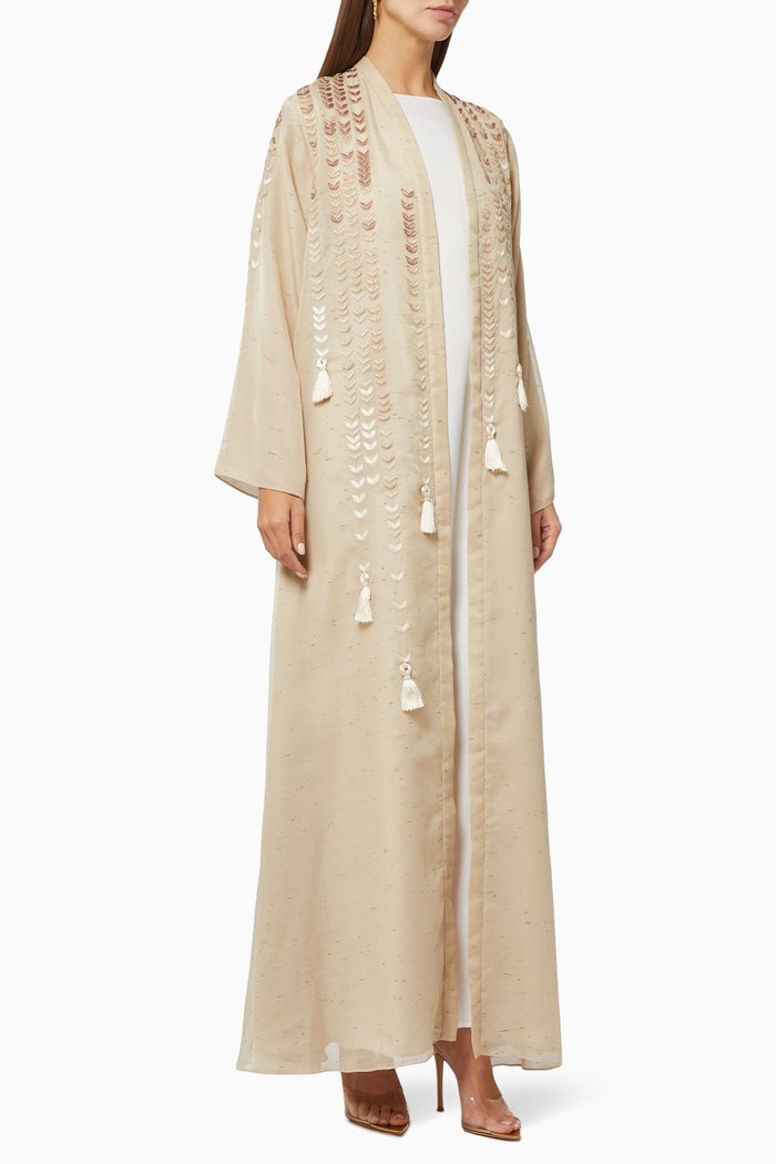 

Abaya Set with Tassel Embroidery, Neutral