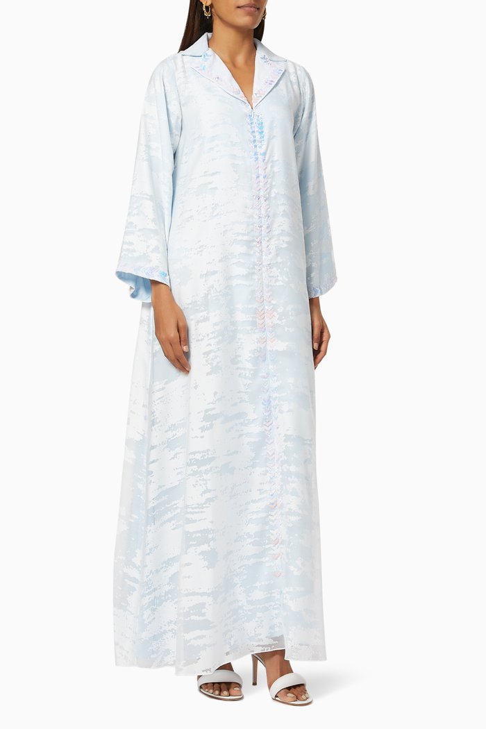 

Embroidered Kaftan with Collar, Blue