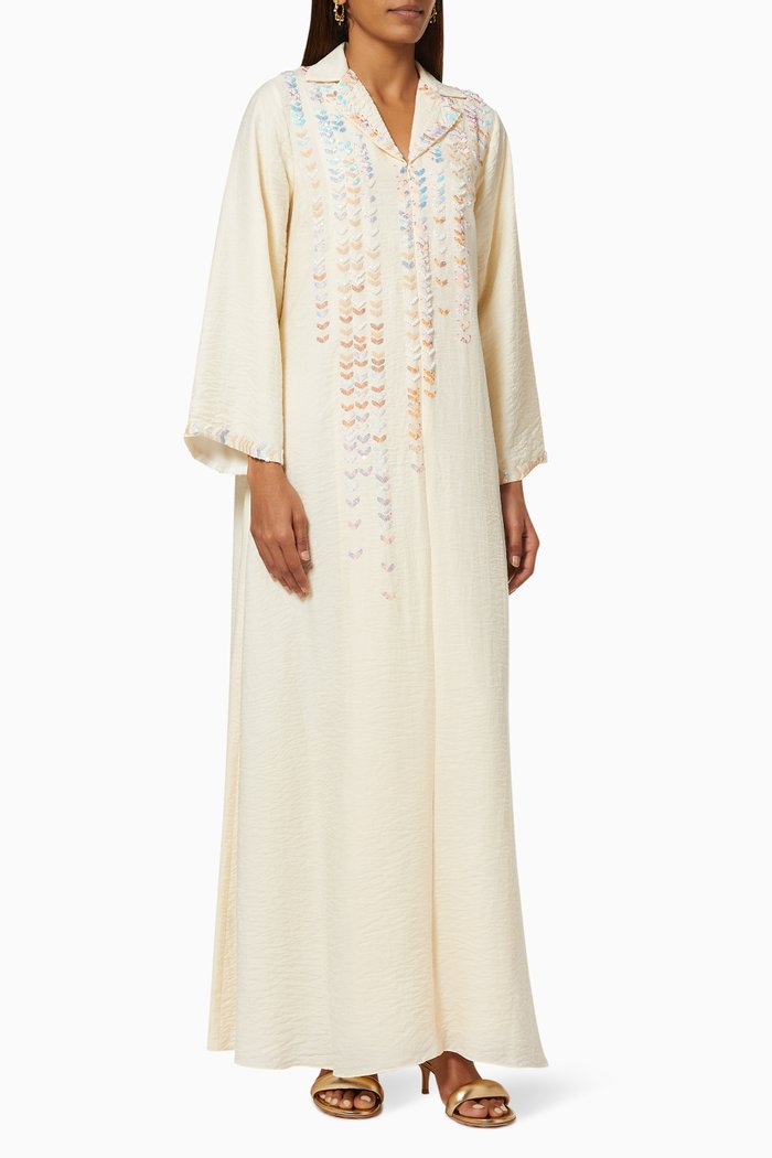 

Embroidered Kaftan with Collar, White