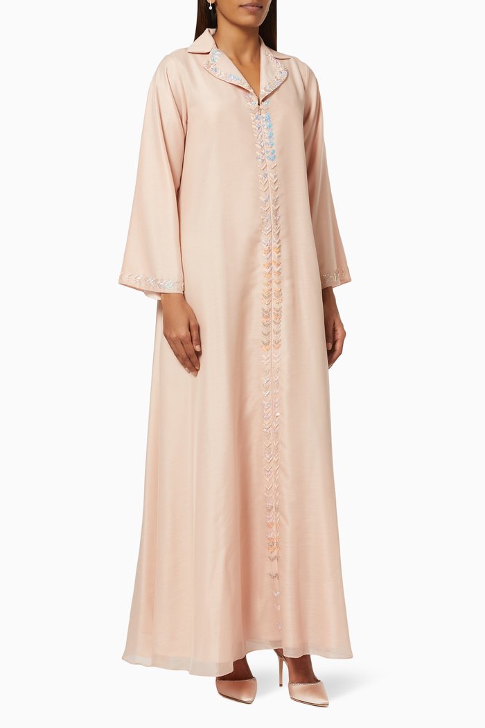 

Embroidered Kaftan with Collar, Pink