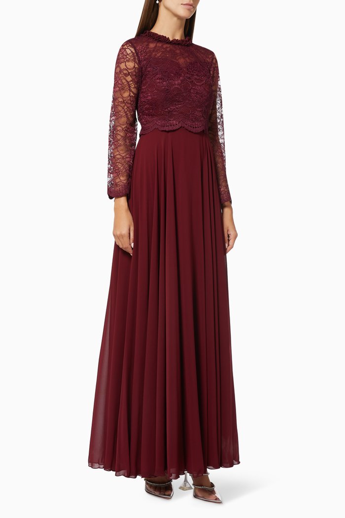 

Long Sleeve Dress in Lace, Burgundy