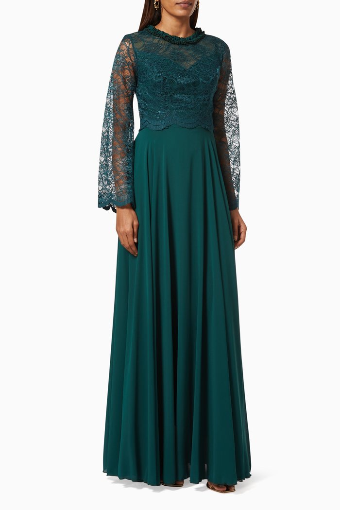 

Lace Long Sleeve Dress, Green
