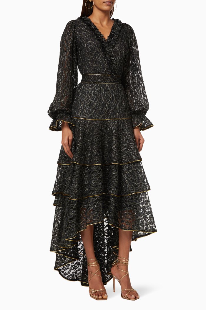 

Ruffle Tiered Dress in Lace, Black
