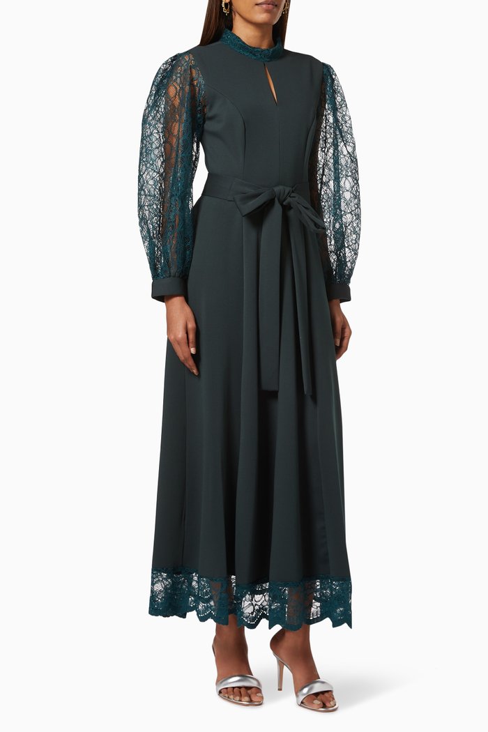 

Panelled Dress with Belt, Green