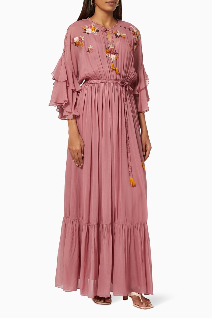 

Anchor Floral Ruffle Dress in Georgette, Pink