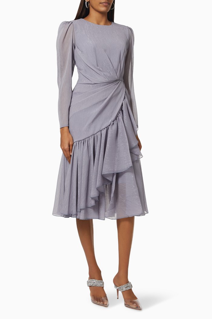 Asymmetric Ruffle Dress, Grey