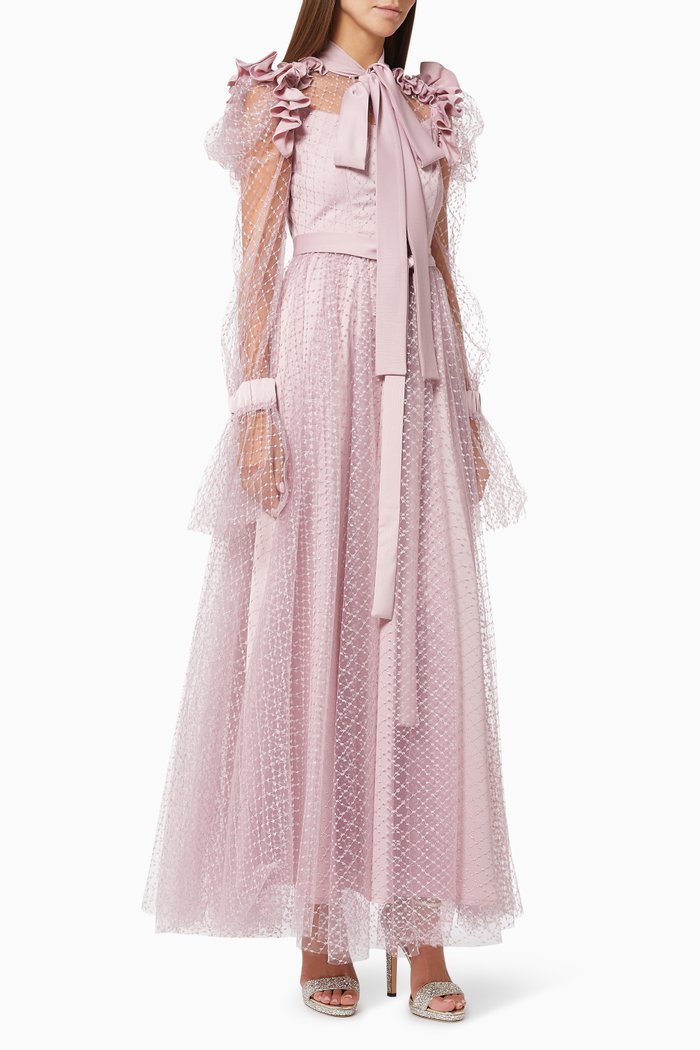 

Long Sleeve Dress in Embroidered Mesh, Purple
