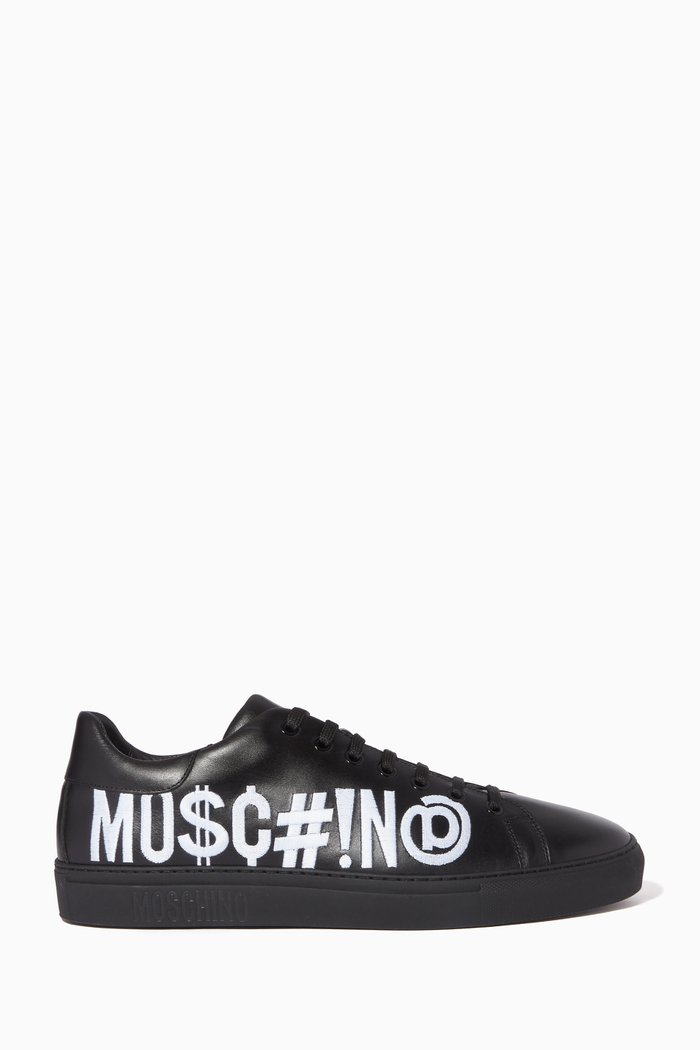 

Low-top Logo Sneakers in Leather, Black