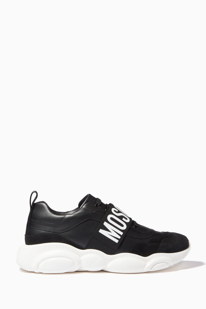 

Teddy Elastic Band Sneakers in Leather, Black