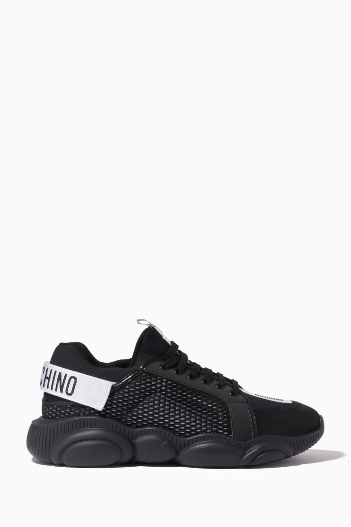 Teddy Sneakers in Mesh & Leather, Black