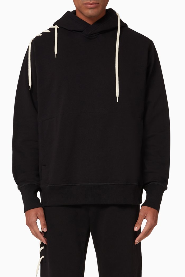 

Laced Hooded Sweatshirt in Jersey, Black