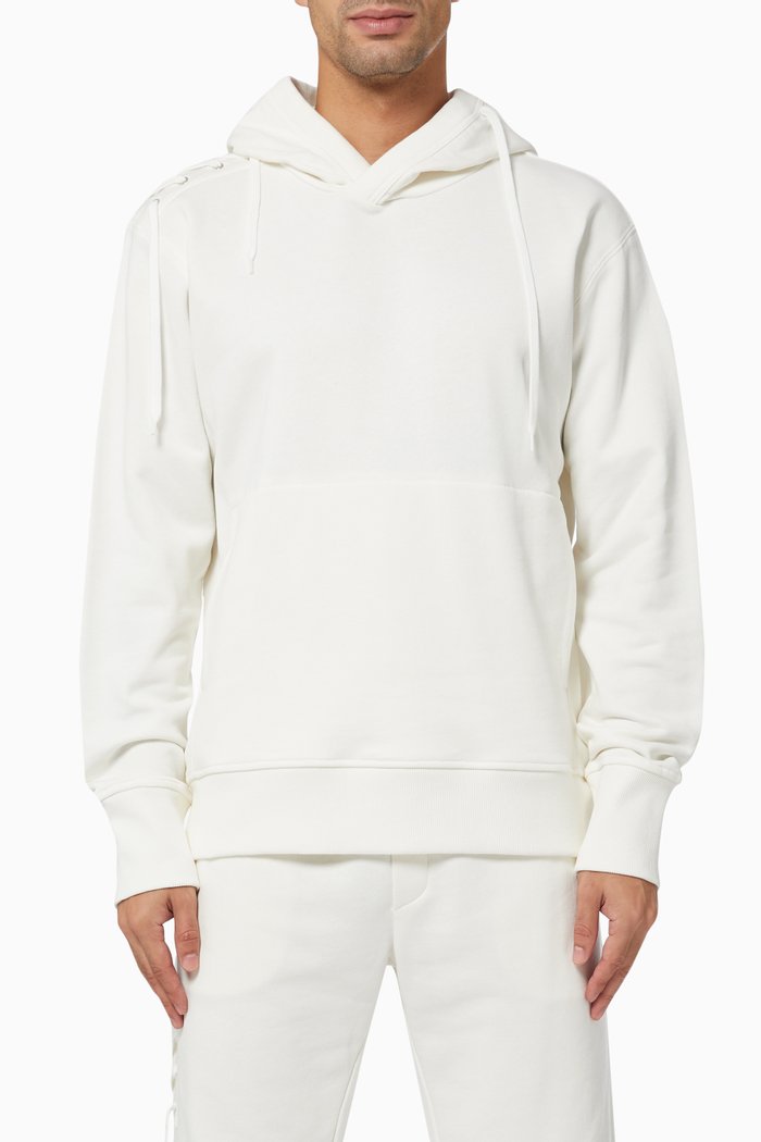 

Laced Hooded Sweatshirt in Jersey, White