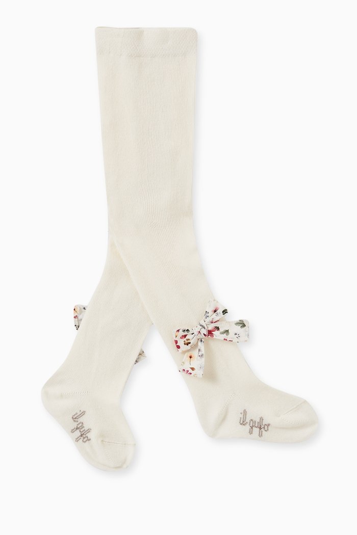 

Bow Tights with Logo Embroidery, White