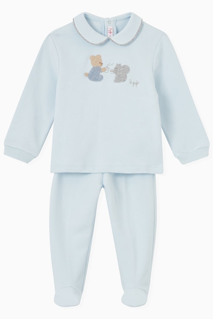 

Friends Graphic Print Pyjamas in Stretch Cotton, Blue